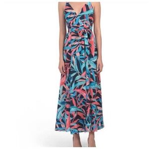Anthropologie Hutch Tropical Multicolor Blue Pink Maxi Wrap Dress Sz S Petite